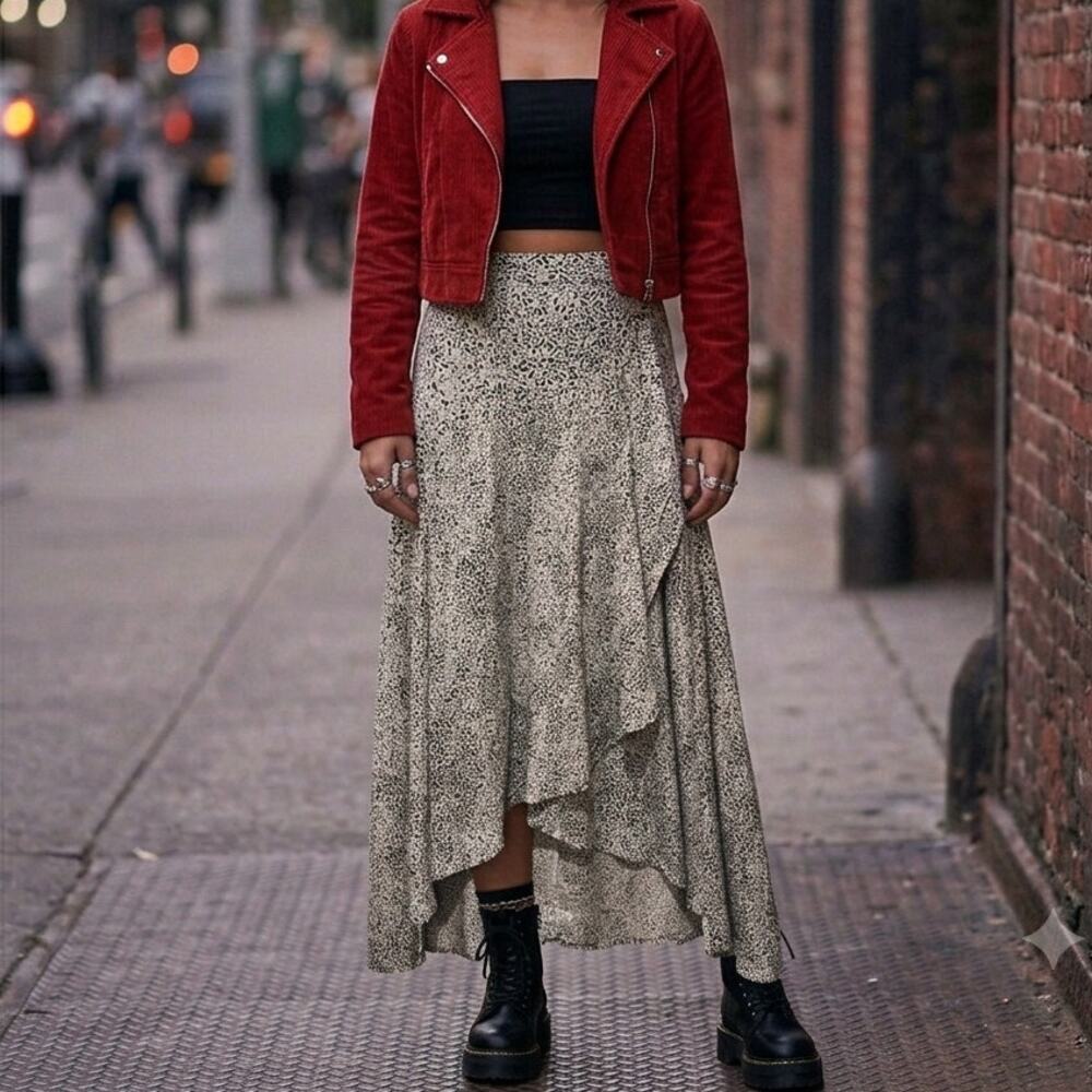 Edgy and Sweet, Rayon Hi-Low Layered Front Skirt, Size M